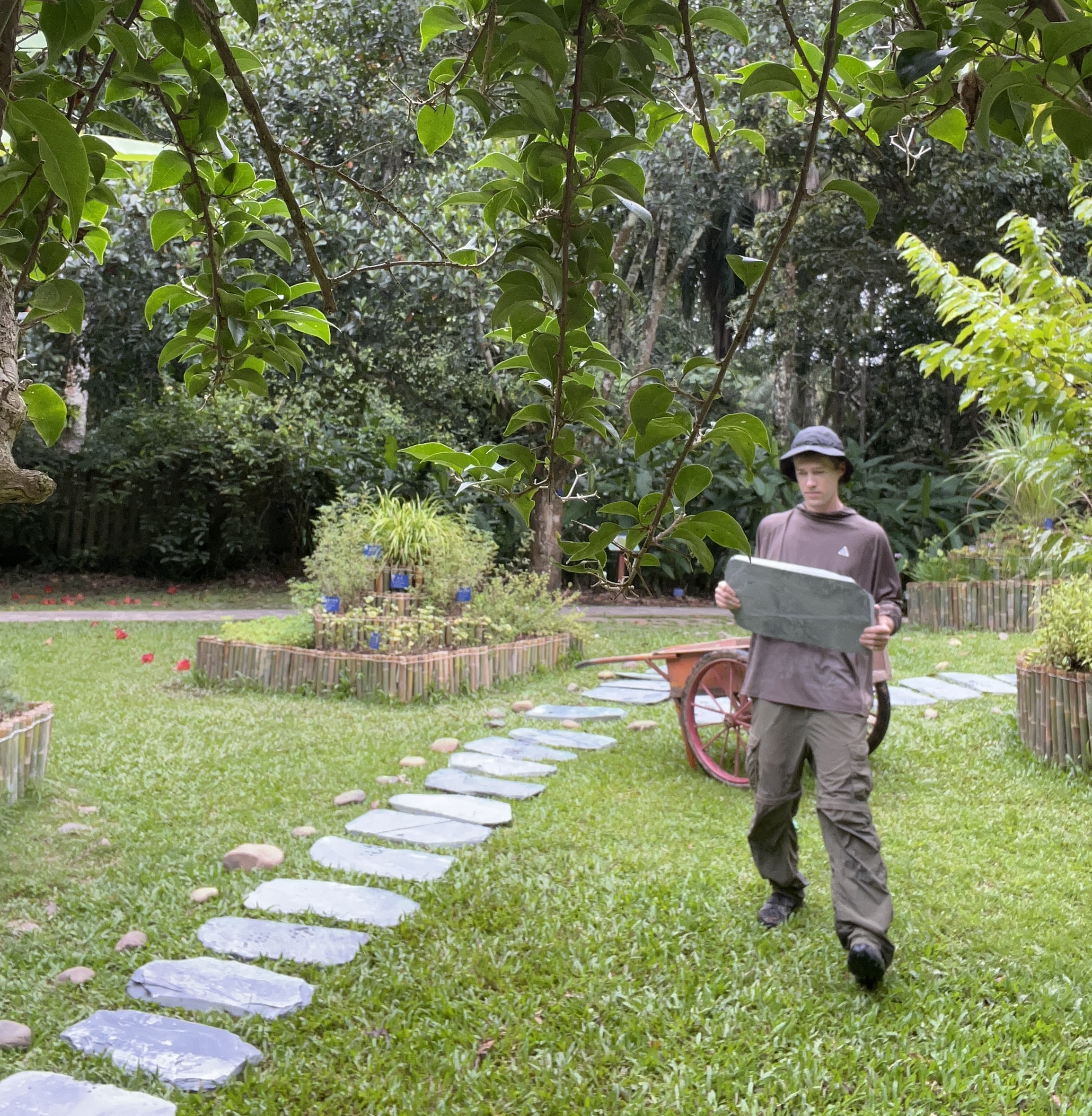 Installing flagstone for the herbal pathway